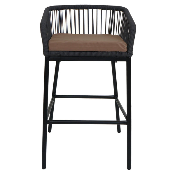 2er-Set Outdoor Barhocker Seilgeflecht Metall Kissen anthrazit taupe