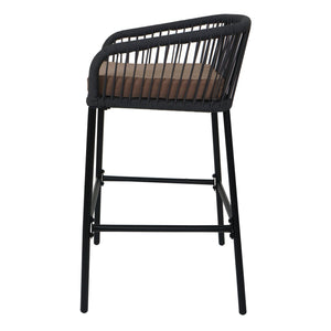2er-Set Outdoor Barhocker Seilgeflecht Metall Kissen anthrazit taupe
