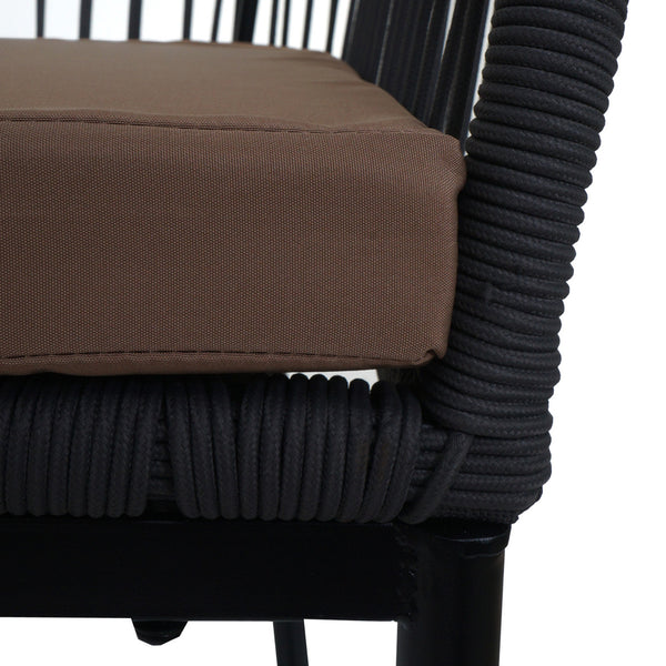2er-Set Outdoor Barhocker Seilgeflecht Metall Kissen anthrazit taupe