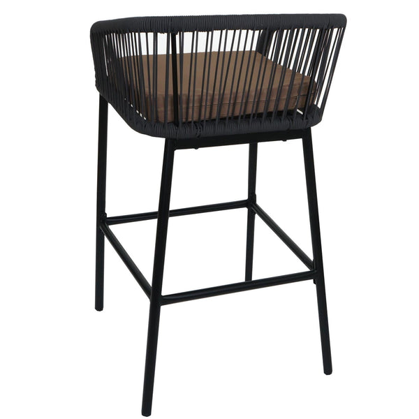 2er-Set Outdoor Barhocker Seilgeflecht Metall Kissen anthrazit taupe