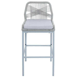 2er-Set Outdoor Barhocker mit Seilgeflecht Metall hellgrau