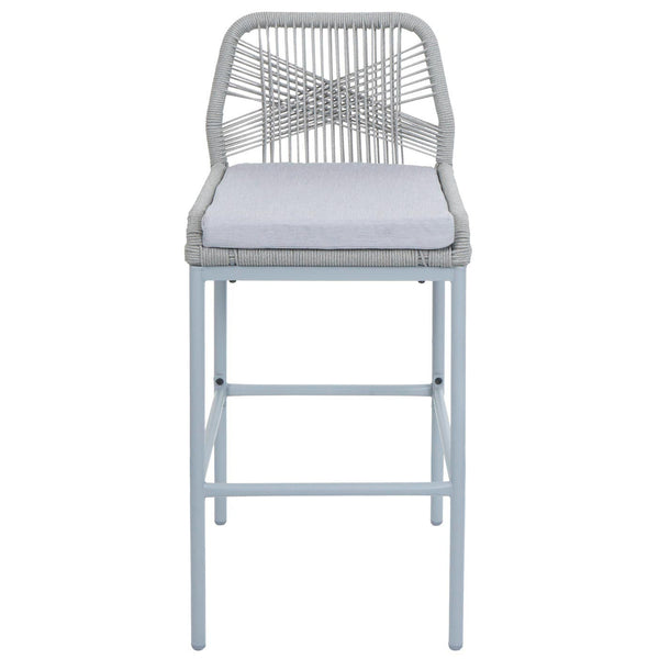 2er-Set Outdoor Barhocker mit Seilgeflecht Metall hellgrau