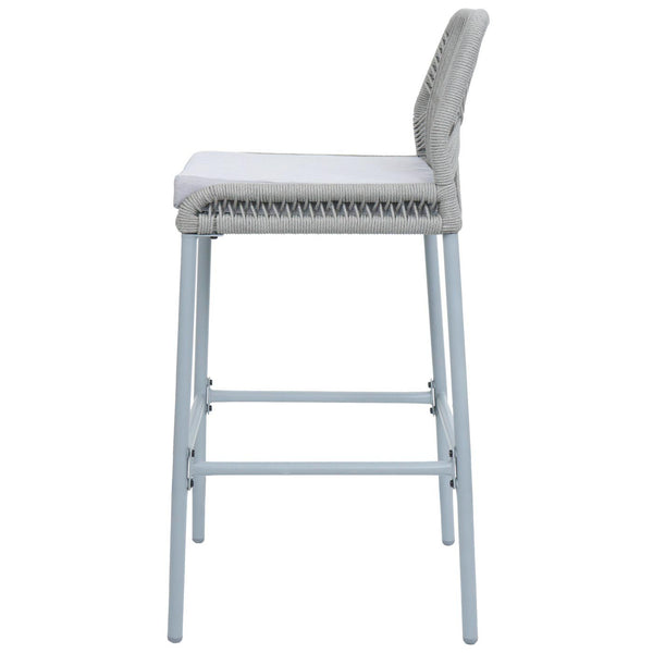 2er-Set Outdoor Barhocker mit Seilgeflecht Metall hellgrau