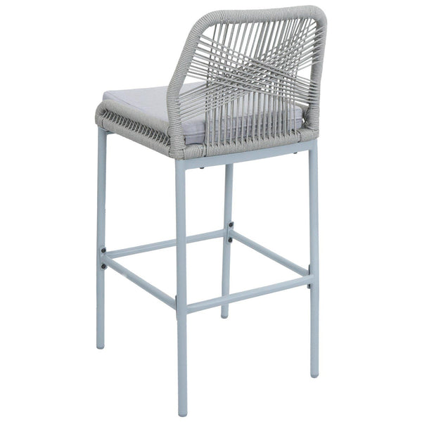 2er-Set Outdoor Barhocker mit Seilgeflecht Metall hellgrau