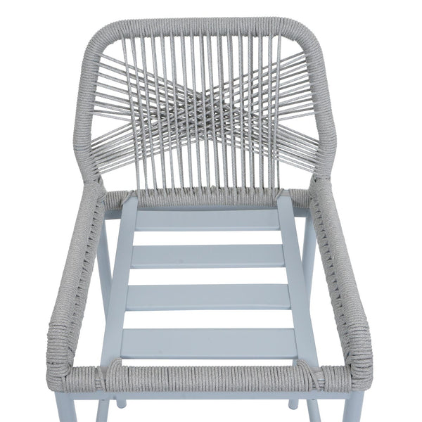 2er-Set Outdoor Barhocker mit Seilgeflecht Metall hellgrau