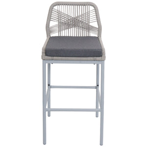 2er-Set Outdoor Barhocker Seilgeflecht Metall Kissen hellgrau dunkelgrau