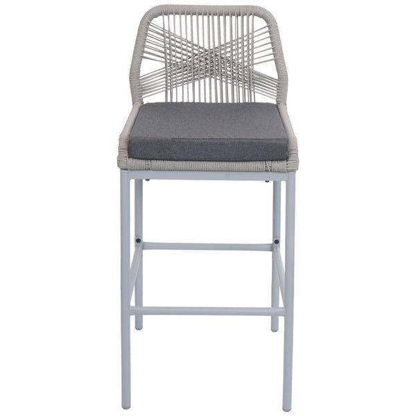 2er-Set Outdoor Barhocker Seilgeflecht Metall Kissen hellgrau dunkelgrau