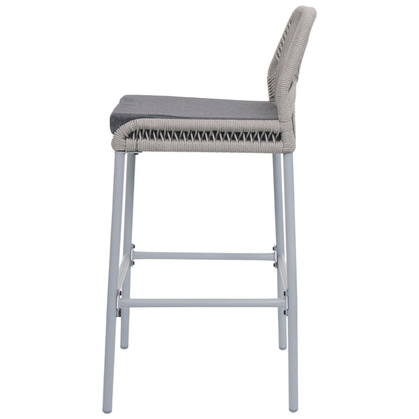 2er-Set Outdoor Barhocker Seilgeflecht Metall Kissen hellgrau dunkelgrau