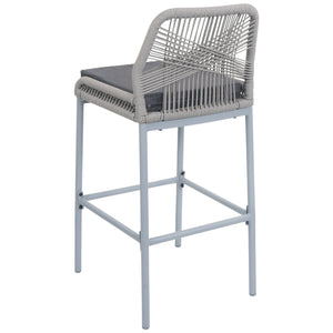 2er-Set Outdoor Barhocker Seilgeflecht Metall Kissen hellgrau dunkelgrau