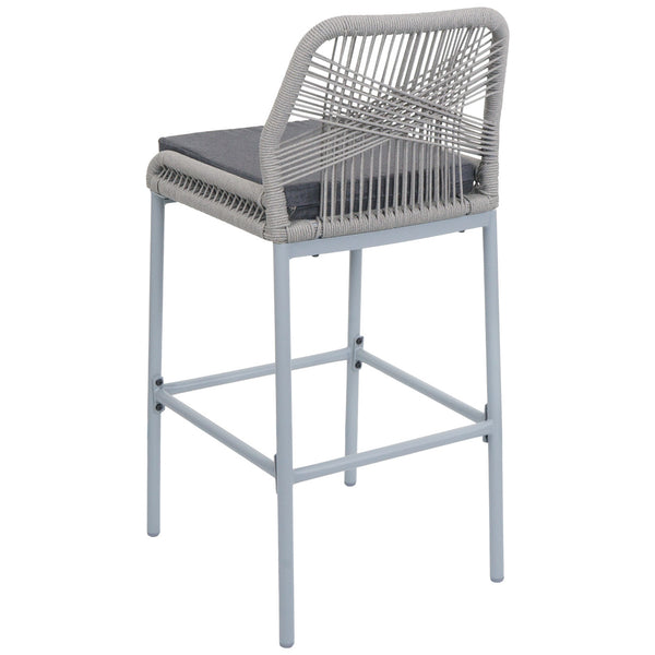 2er-Set Outdoor Barhocker Seilgeflecht Metall Kissen hellgrau dunkelgrau