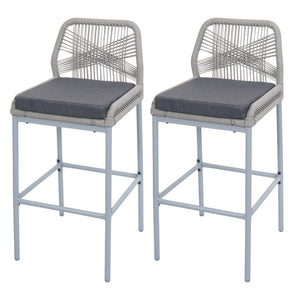 2er-Set Outdoor Barhocker Seilgeflecht Metall Kissen hellgrau dunkelgrau