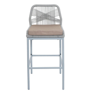 2er-Set Outdoor Barhocker Seilgeflecht Metall hellgrau taupe