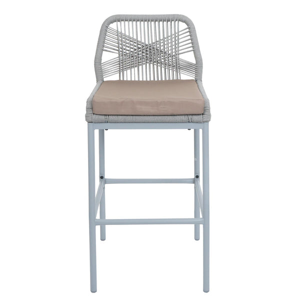 2er-Set Outdoor Barhocker Seilgeflecht Metall hellgrau taupe