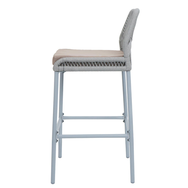 2er-Set Outdoor Barhocker Seilgeflecht Metall hellgrau taupe