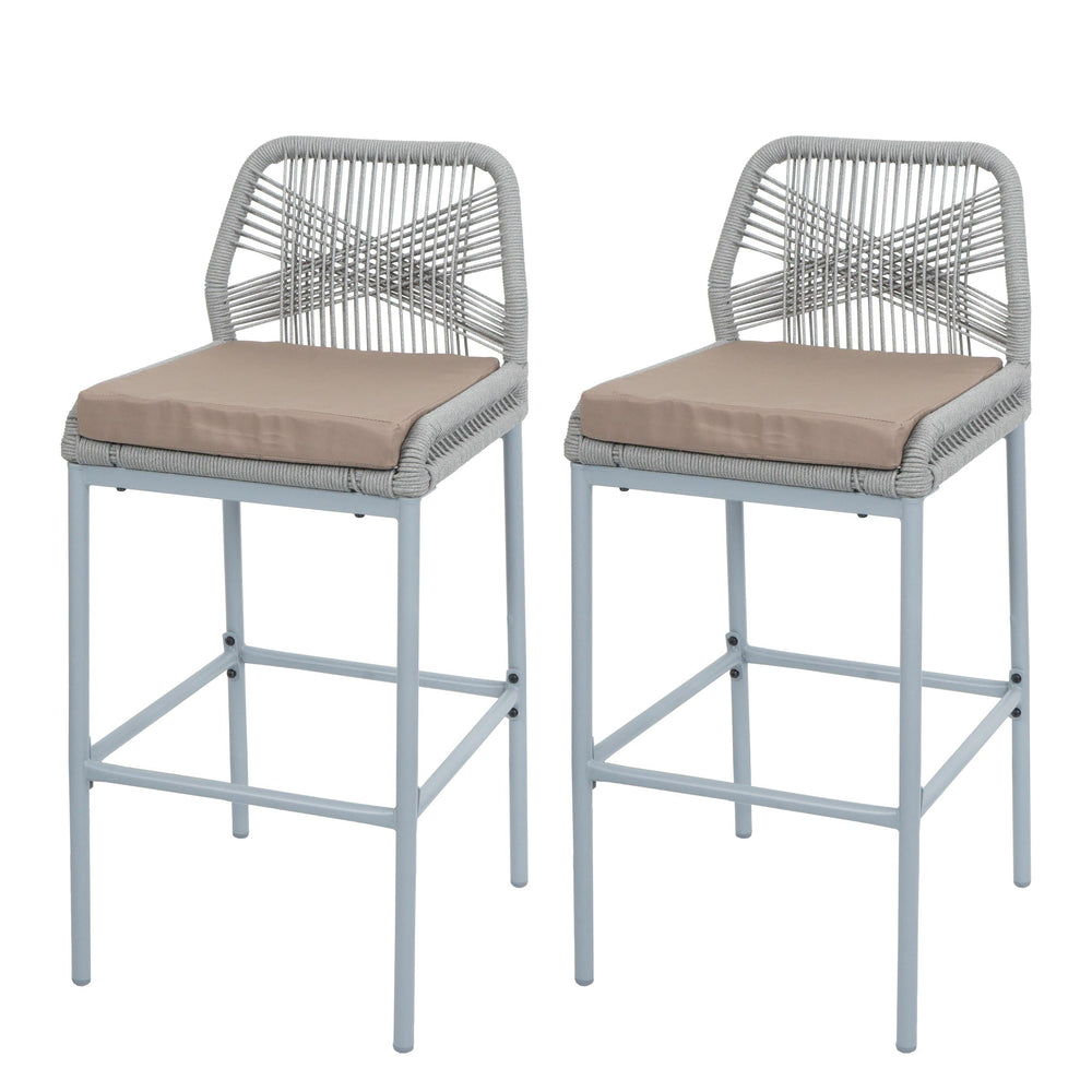 2er-Set Outdoor Barhocker Seilgeflecht Metall hellgrau taupe