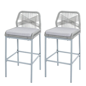 2er-Set Outdoor Barhocker mit Seilgeflecht Metall hellgrau