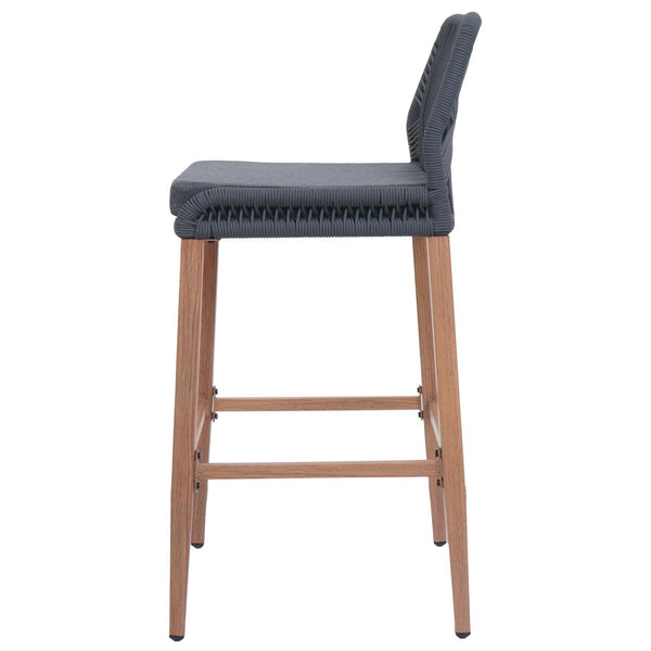 2er-Set Outdoor Barhocker Seilgeflecht Holzoptik anthrazit