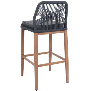 2er-Set Outdoor Barhocker Seilgeflecht Holzoptik anthrazit