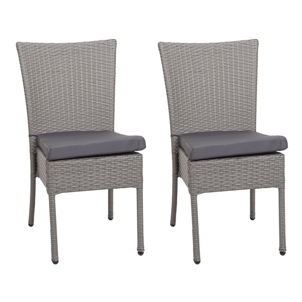 2er-Set Poly-Rattan Balkon- & Gartenstuhl stapelbar Kissen grau