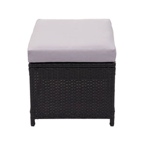 2er-Set Poly-Rattan Garten Sitzhocker Kissen schwarz hellgrau