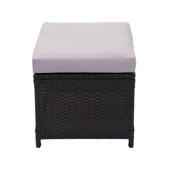 2er-Set Poly-Rattan Garten Sitzhocker Kissen schwarz hellgrau