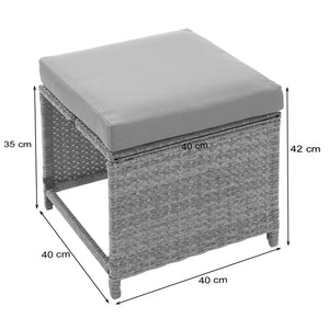 2er-Set Poly-Rattan Garten Sitzhocker Kissen schwarz hellgrau