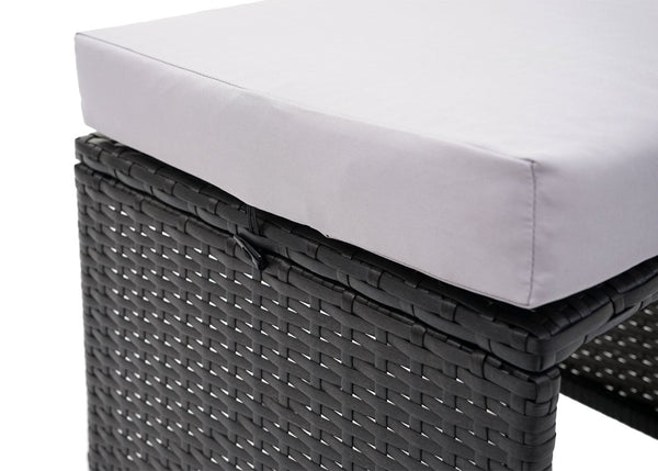 2er-Set Poly-Rattan Garten Sitzhocker Kissen schwarz hellgrau