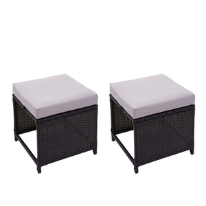 2er-Set Poly-Rattan Garten Sitzhocker Kissen schwarz hellgrau