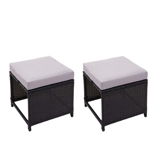 2er-Set Poly-Rattan Garten Sitzhocker Kissen schwarz hellgrau