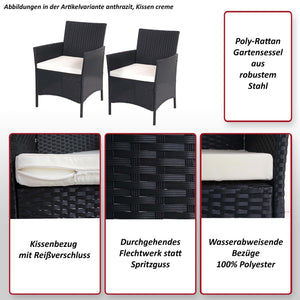 2er-Set Polyrattan Gartensessel Kissen grau anthrazit
