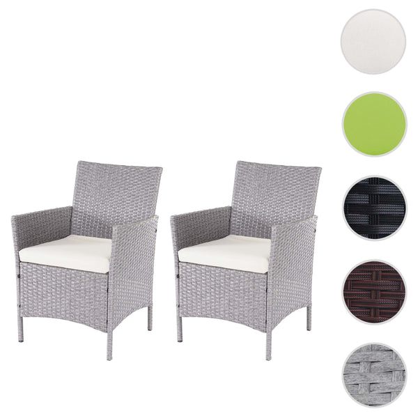 2er-Set Poly-Rattan Gartensessel Kissen grau creme