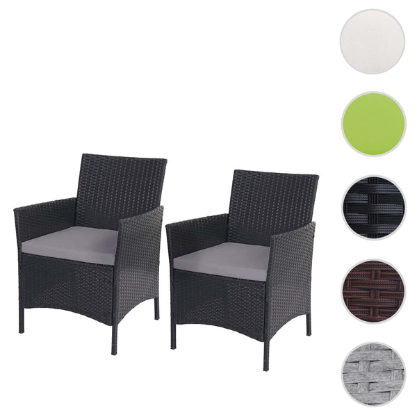 2er-Set Poly-Rattan Gartensessel Korbsessel Kissen anthrazit