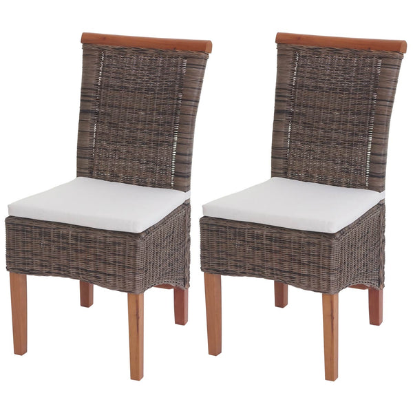 2er-Set Rattan Esszimmerstühle mit Sitzkissen