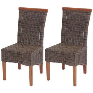 2er-Set Rattan Esszimmerstühle Küchenstühle ohne Sitzkissen