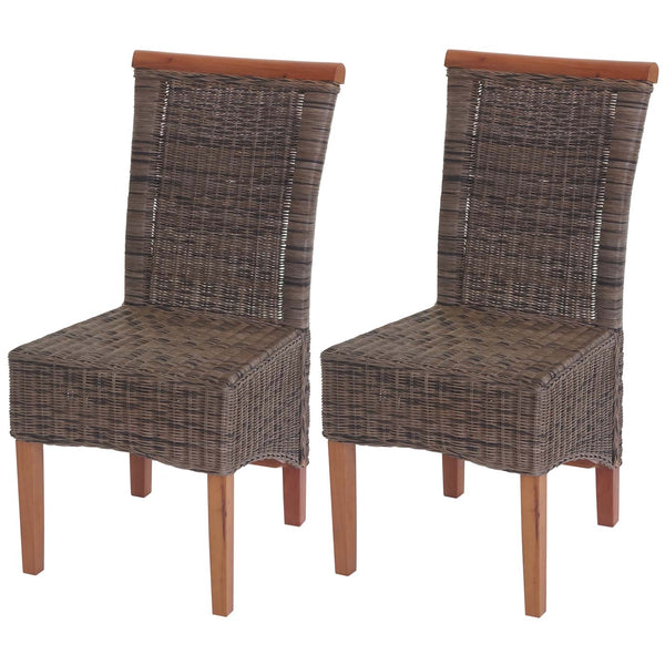2er-Set Rattan Esszimmerstühle Küchenstühle ohne Sitzkissen