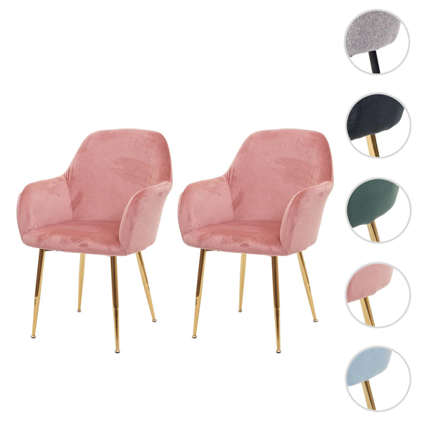 2er-Set Esszimmerstühle Retro Design Samt goldene Beine altrosa