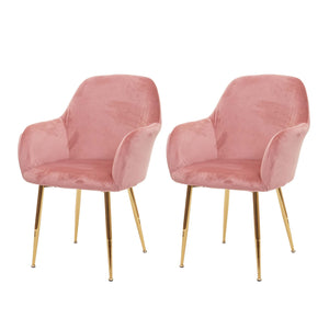 2er-Set Esszimmerstühle Retro Design Samt goldene Beine altrosa