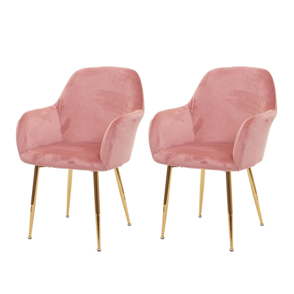 2er-Set Esszimmerstühle Retro Design Samt goldene Beine altrosa