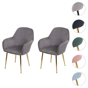 2er-Set Esszimmerstühle Retro Design Samt goldene Beine grau