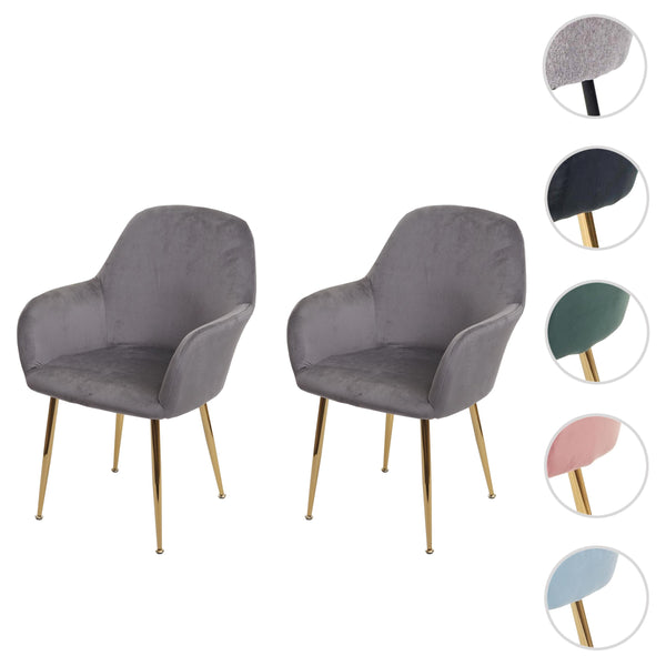 2er-Set Esszimmerstühle Retro Design Samt goldene Beine grau