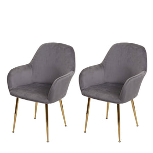 2er-Set Esszimmerstühle Retro Design Samt goldene Beine grau