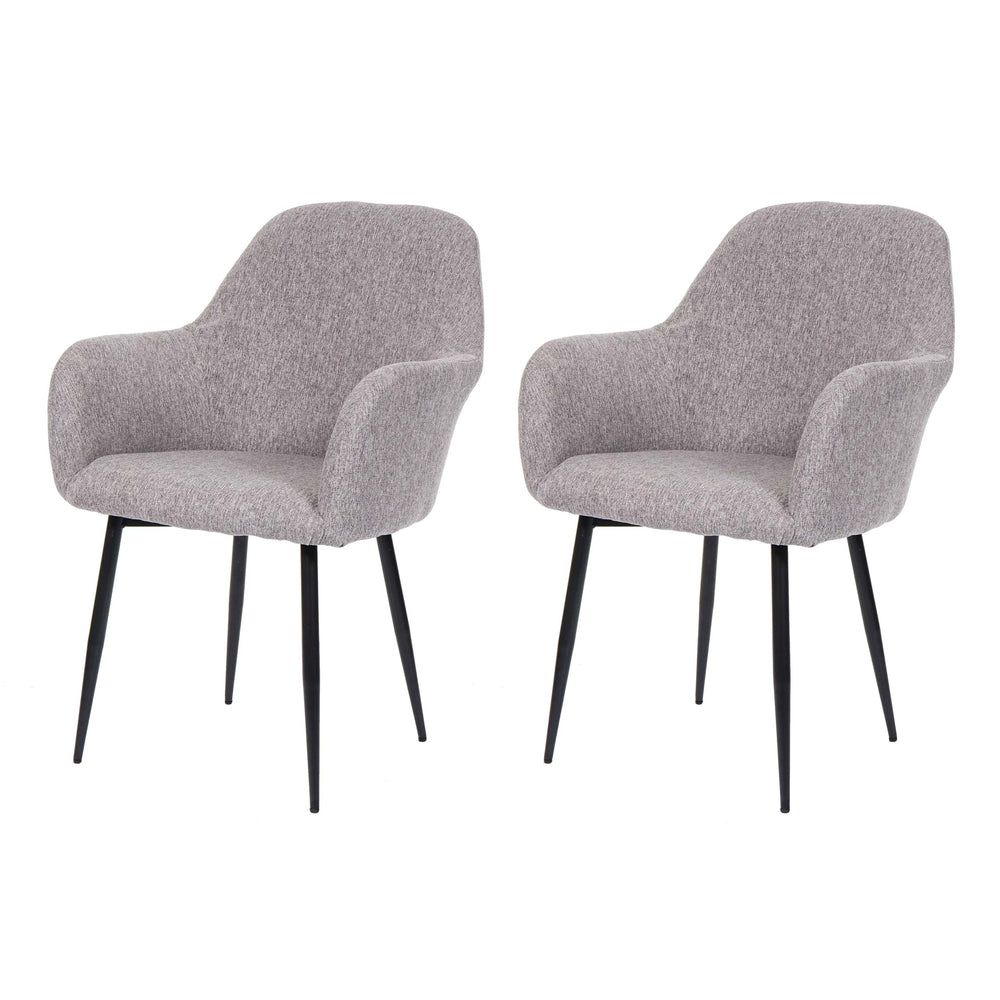 2er-Set Esszimmerstühle Retro Design Stoff schwarze Beine grau