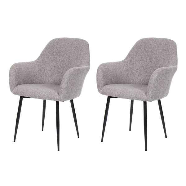 2er-Set Esszimmerstühle Retro Design Stoff schwarze Beine grau