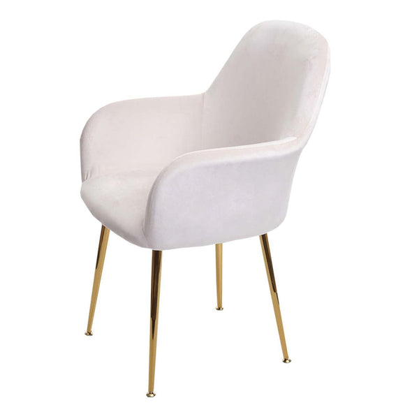 2er-Set Esszimmerstühle Retro Samt goldene Beine creme-weiss