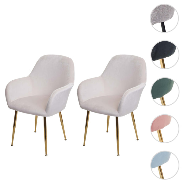 2er-Set Esszimmerstühle Retro Samt goldene Beine creme-weiss