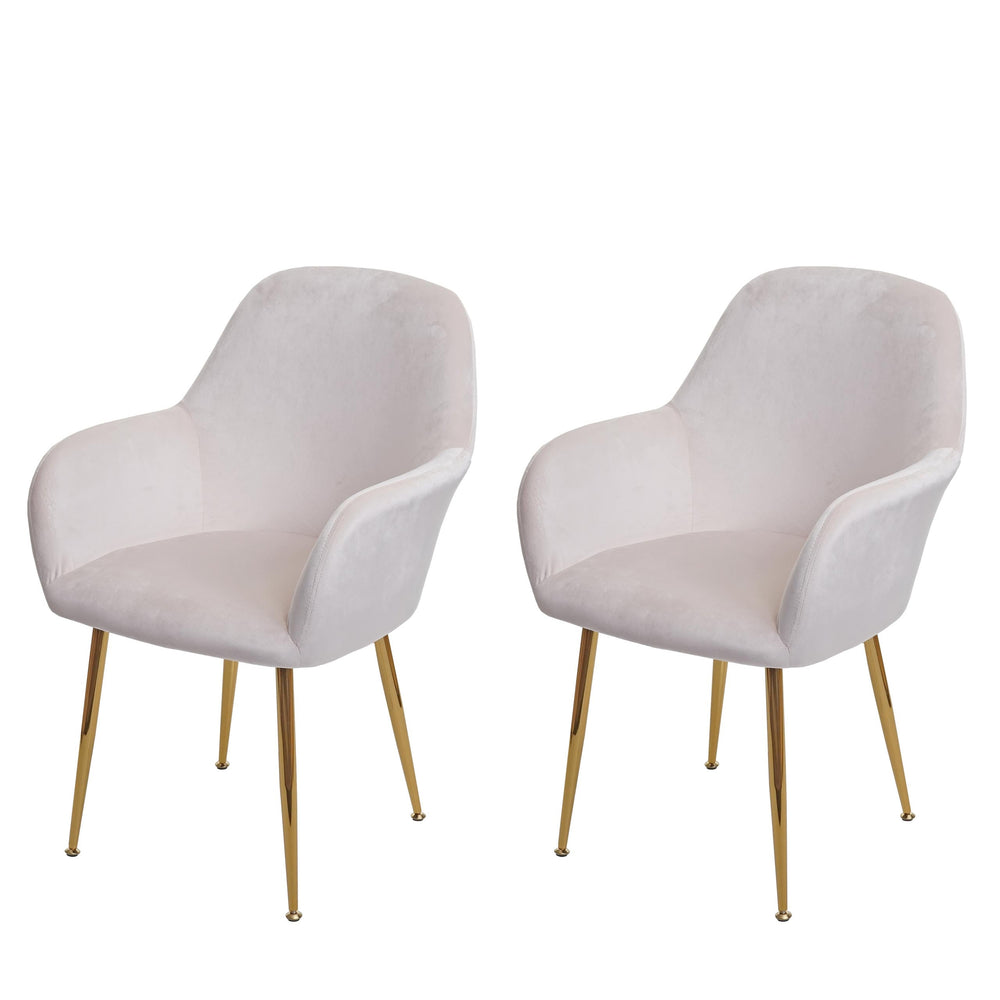 2er-Set Esszimmerstühle Retro Samt goldene Beine creme-weiss