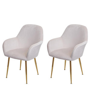 2er-Set Esszimmerstühle Retro Samt goldene Beine creme-weiss
