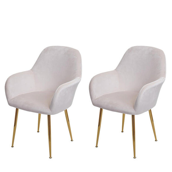 2er-Set Esszimmerstühle Retro Samt goldene Beine creme-weiss