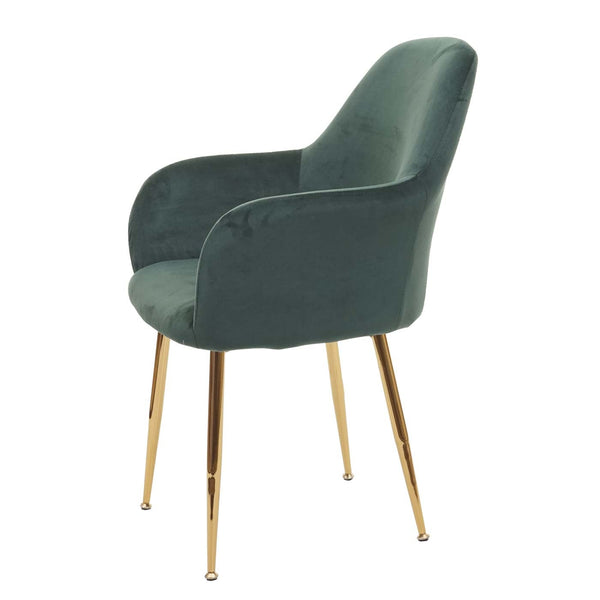 2er-Set Esszimmerstühle Retro Samt mit goldenen Beinen grün