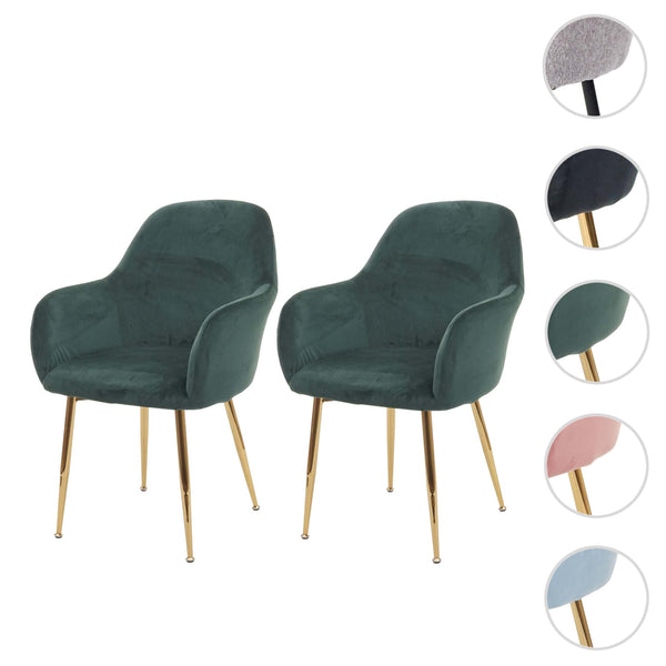 2er-Set Esszimmerstühle Retro Samt mit goldenen Beinen grün